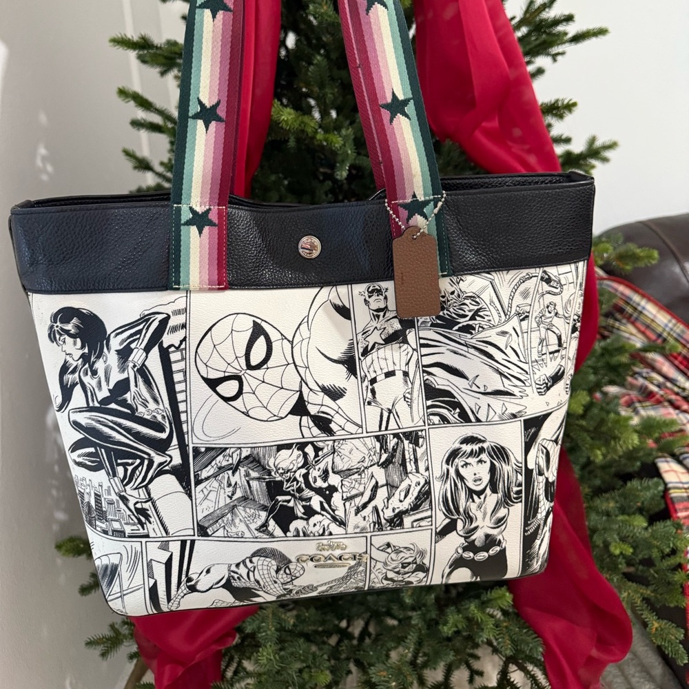 Coach Comic Print Tote with Black and Multicolor Straps limited edition